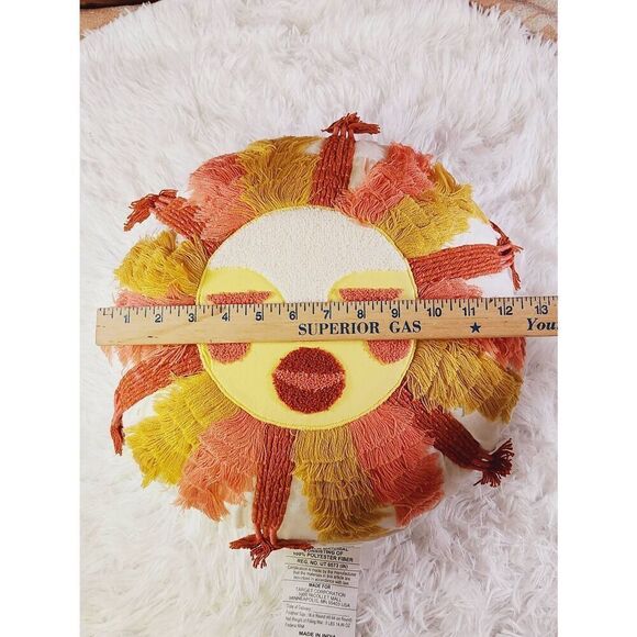 Sunshine Face Round Throw Pillow Opalhouse Fringed and Embroidered - Picture 2 of 3